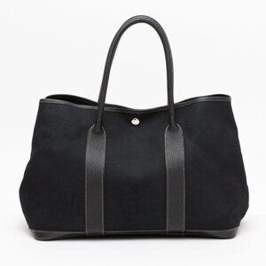 Hermes Garden Party 36 Negonda Toile Black Leather Tote Bag Shoulder Handbag